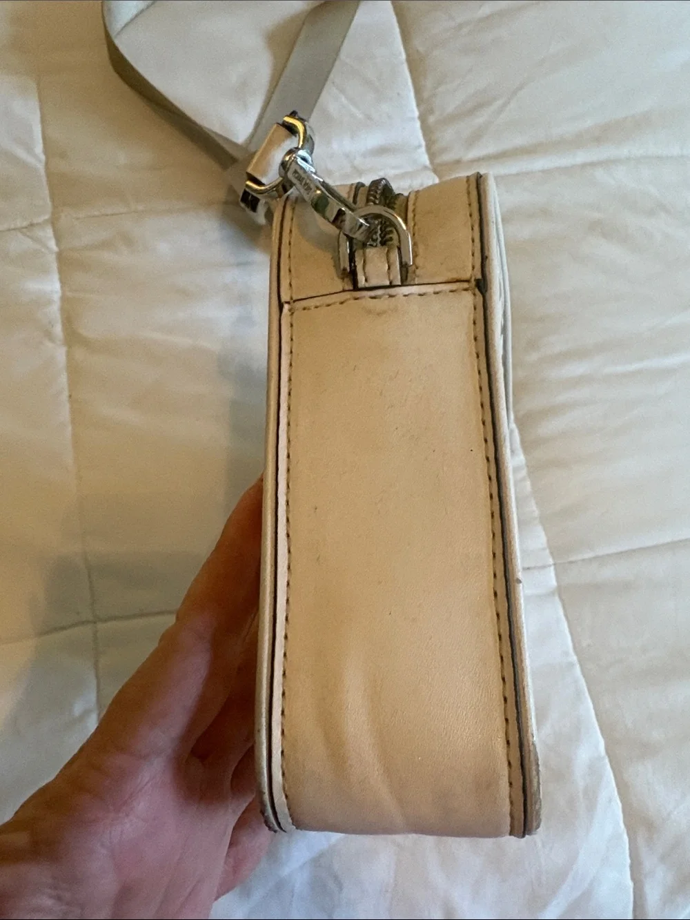 Michael Kors Taupe & White MK Logo Camera Crossbody